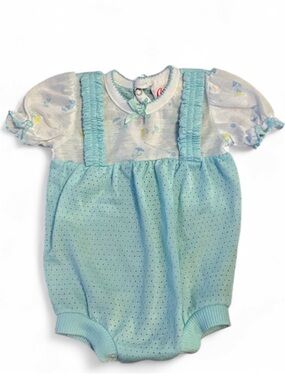 Vintage Candie’s Baby Blue Bubble Romper | 80s/90s Pastel Puff Sleeve